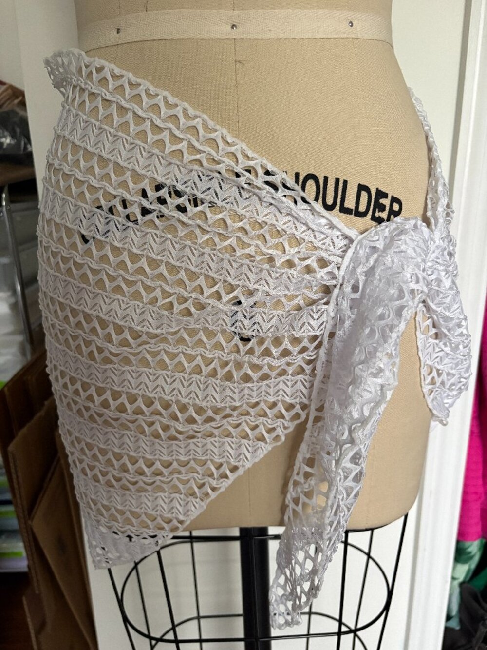 Dolcessa White Crochet Geometric Sarong Resort Wear Coastal Beach One Size